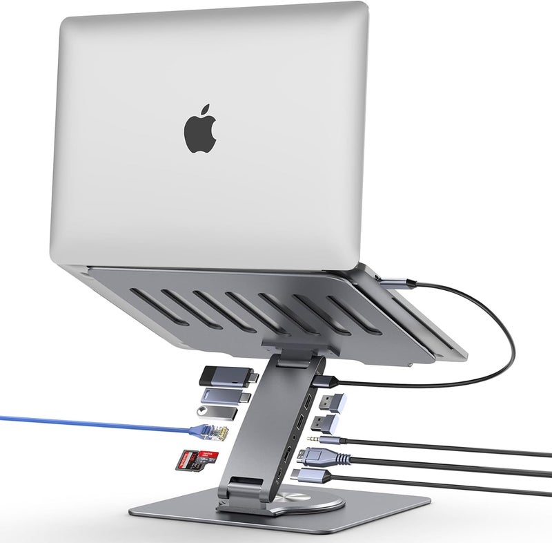 HC Laptop Docking Station for MacBook Pro/Air/Dell/HP/Surface 11-in-1 USB C Hub 360°Rotatable Laptop Stand with USB Hub 4K HDMI USB 3.0 PD100W 3.5mm Audio Jack RJ 45 TF/SD Reader Universal Laptop Dock - Image 1